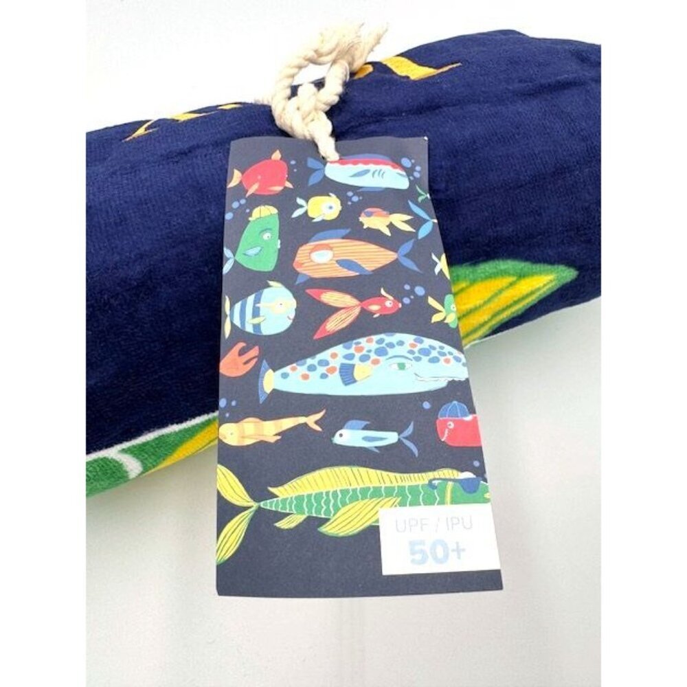 Personalized Kids Hooded Beach Towel "Joey" Design Navy UPF 50+ Cotton - Picture 2 of 4